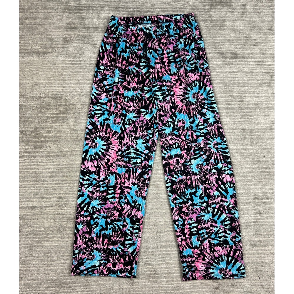 Bobbie Brooks Pajama Pants Womens Small Pink Blue Tie Dye Wide Leg Sleepwear USA